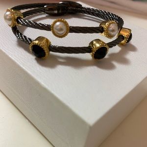 ‼️5/20‼️ two wired bracelets one w/ pearls & black rhinestones w/ magnetic clasp
